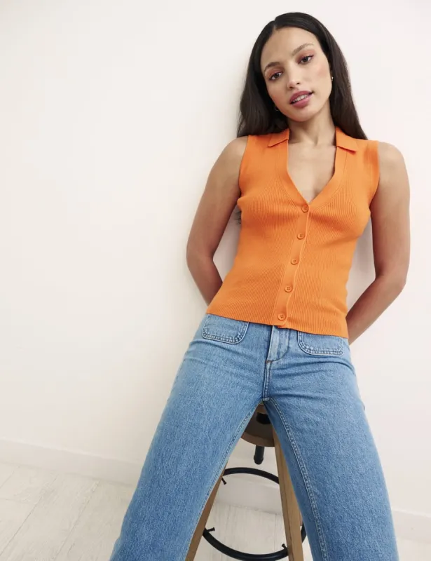 Orange Sleeveless Button Through Knitted Top sold by Nobody's Child