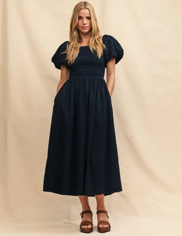 Black Puff Sleeve Suraya Midi Dress sold by Nobody's Child