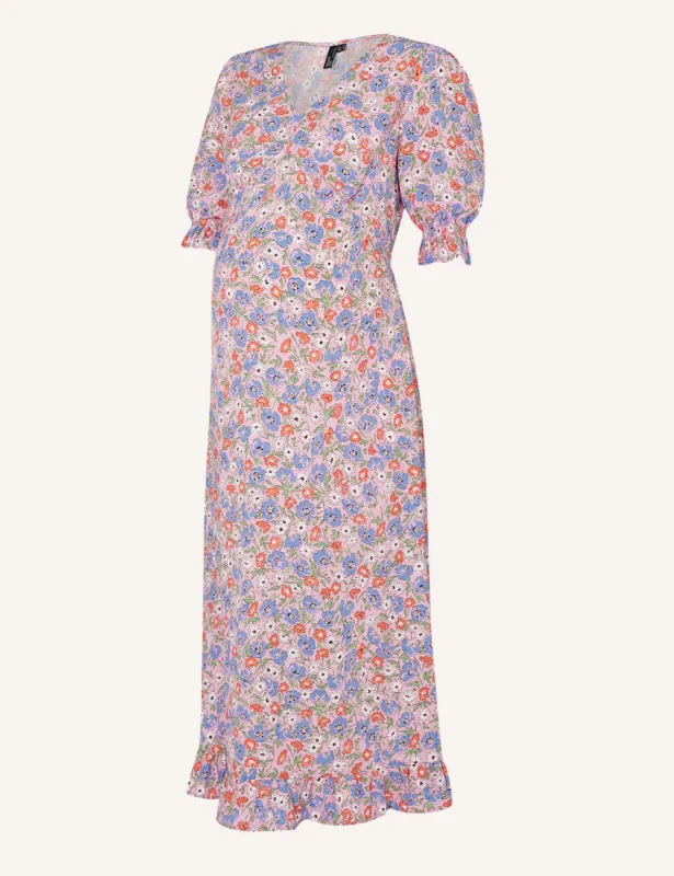 Maternity Pink Delilah Tea Midi Dress sold by Nobody's Child
