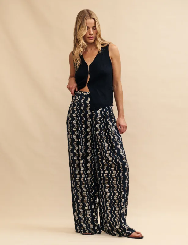 Petite Black Wave Print Zeena Trousers sold by Nobody's Child
