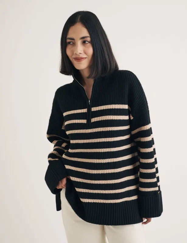 Black Oversized Half Zip Knitted Jumper sold by Nobody's Child