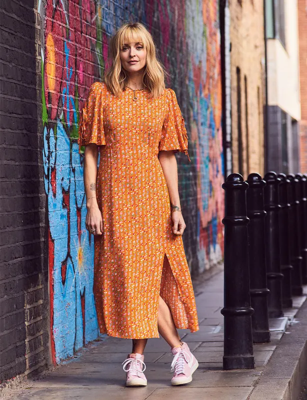 Fearne Cotton Orange Stripe Floral Elka Midi Dress sold by Nobody's Child