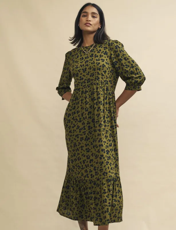 Green Animal Print Rachel Midi Dress sold by Nobody's Child