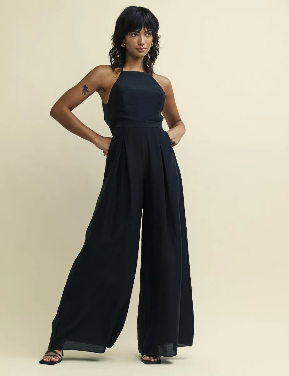 Black Halter Neck Tess Jumpsuit sold by Nobody's Child