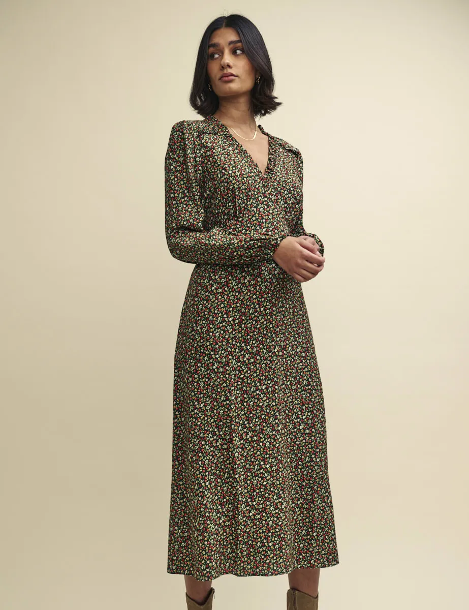 Green Floral Balloon Sleeve Daphne Midi Dress sold by Nobody's Child product image thumbnail 3