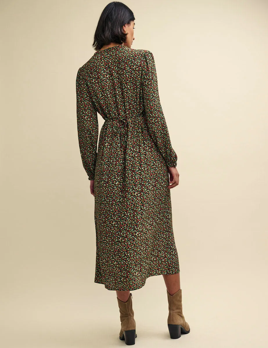 Green Floral Balloon Sleeve Daphne Midi Dress sold by Nobody's Child product image thumbnail 4