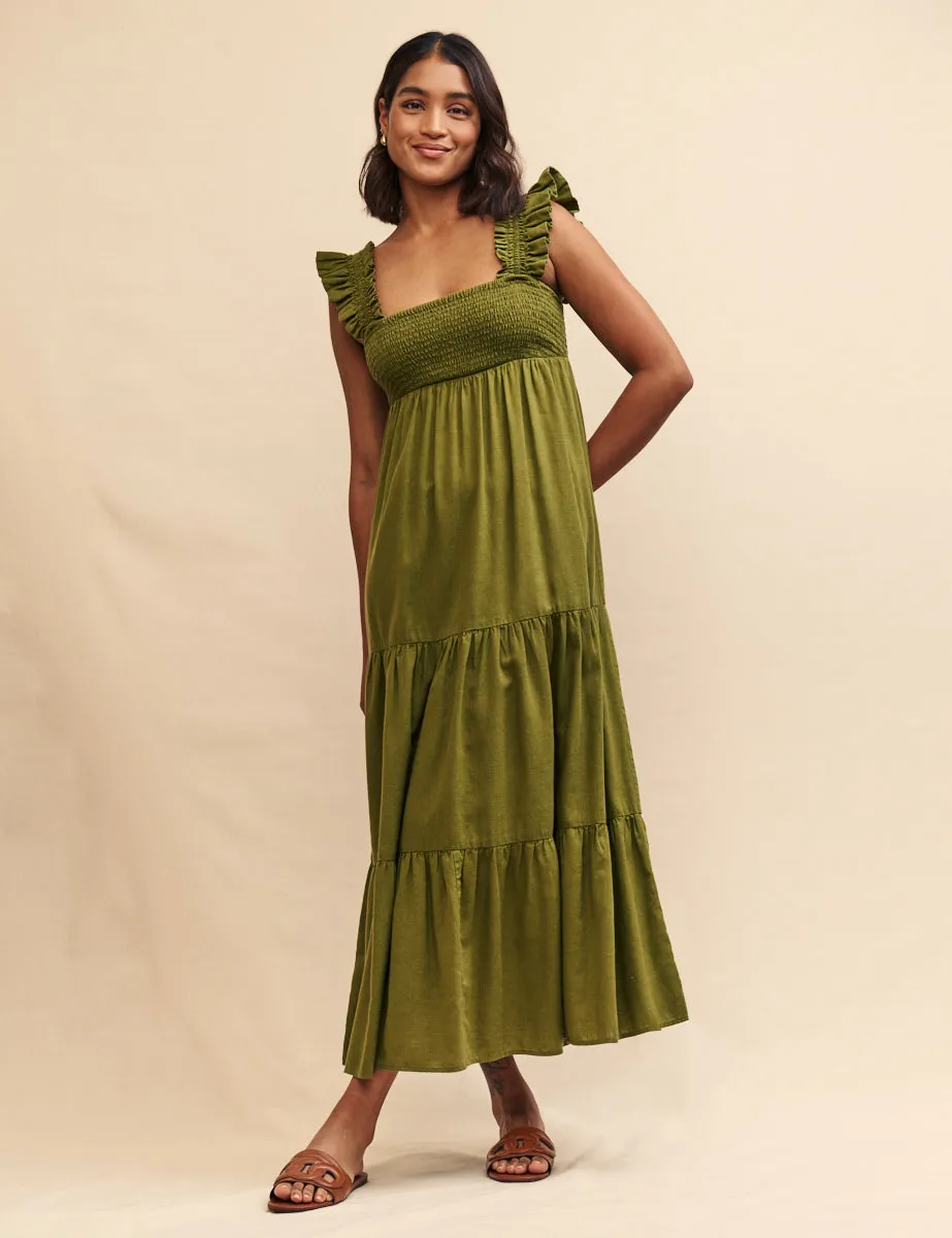 Khaki Green Maya Maxi Dress sold by Nobody's Child