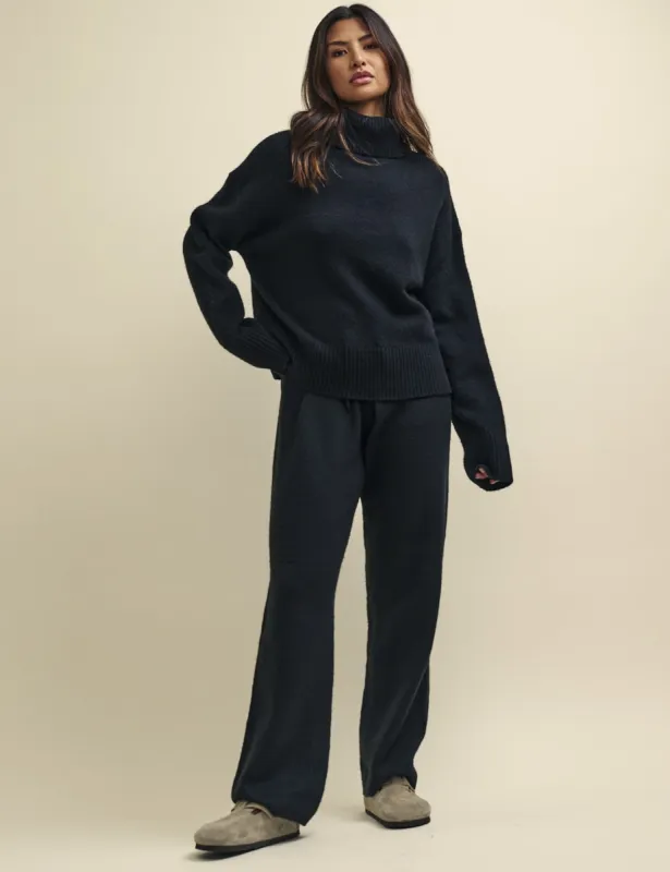 Black Knitted Wide Leg Trousers sold by Nobody's Child