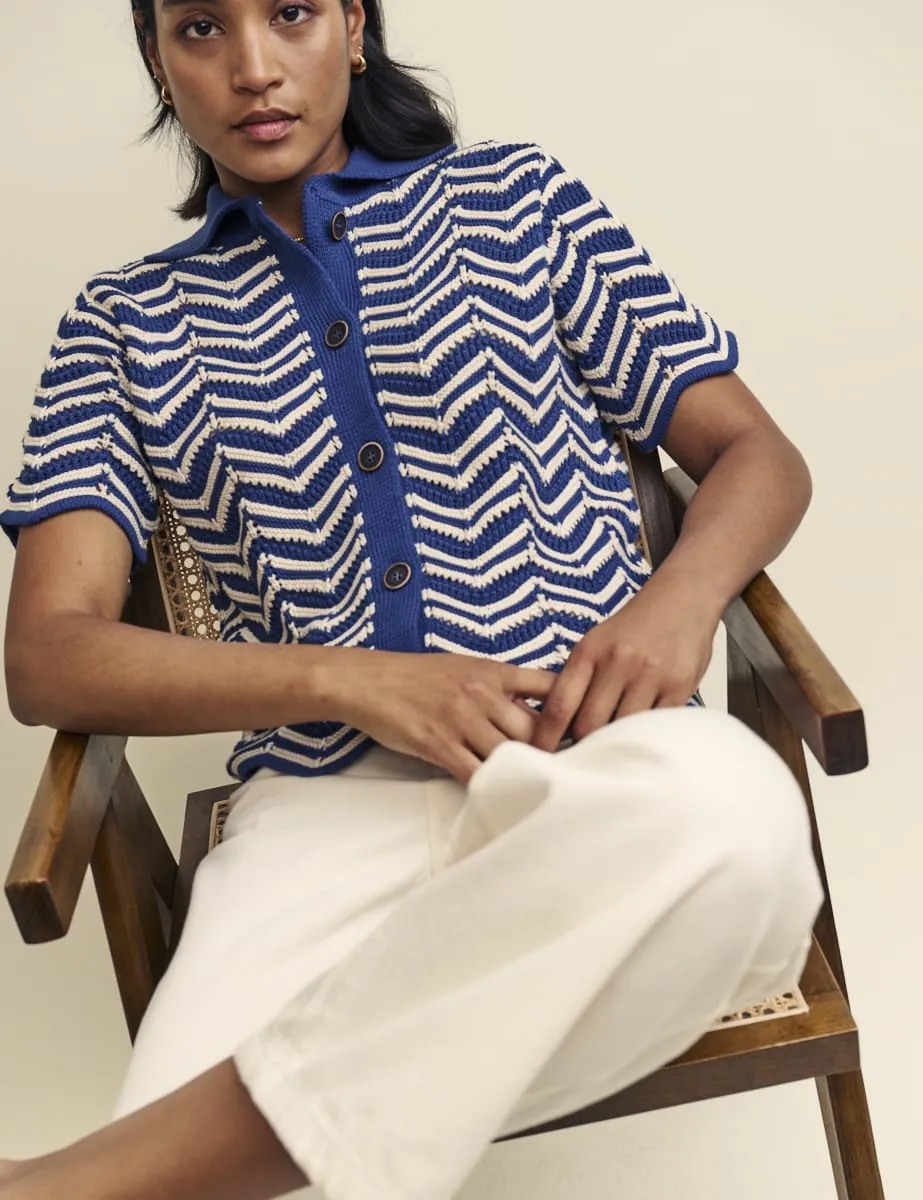 Blue Wavy Stripe Short Sleeve Cardigan sold by Nobody's Child product image thumbnail 3