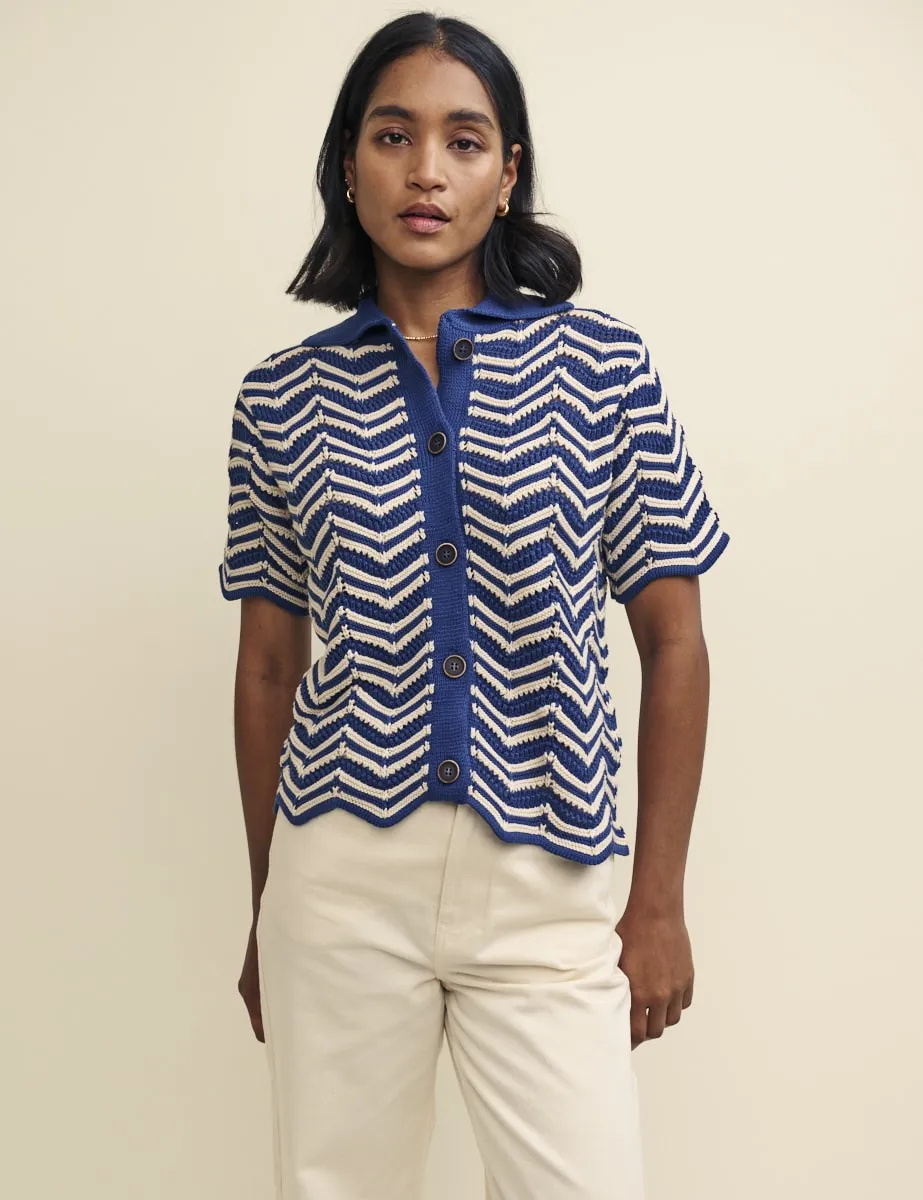 Blue Wavy Stripe Short Sleeve Cardigan sold by Nobody's Child product image thumbnail 2