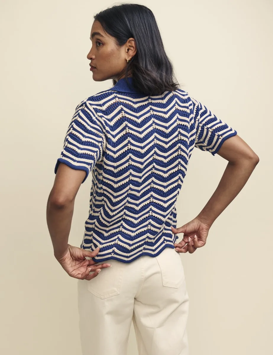 Blue Wavy Stripe Short Sleeve Cardigan sold by Nobody's Child product image thumbnail 4