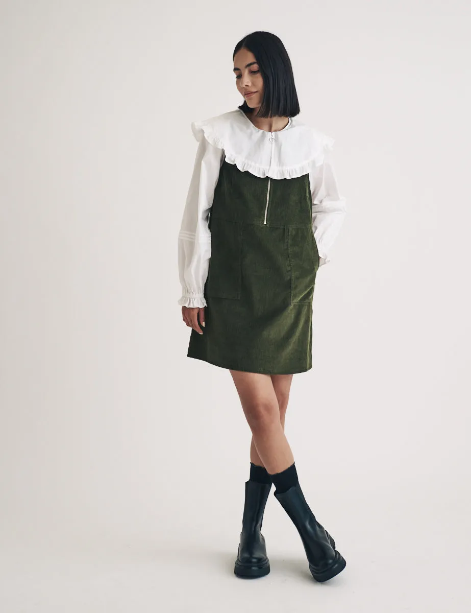 Khaki Cord Homerton Mini Pinafore Dress sold by Nobody's Child