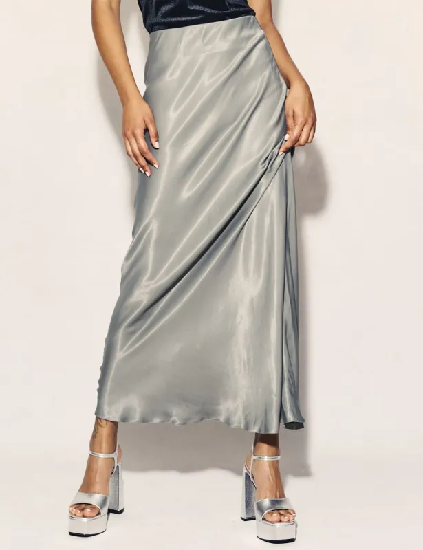 Petite Silver Satin Slip Mila Maxi Skirt sold by Nobody's Child