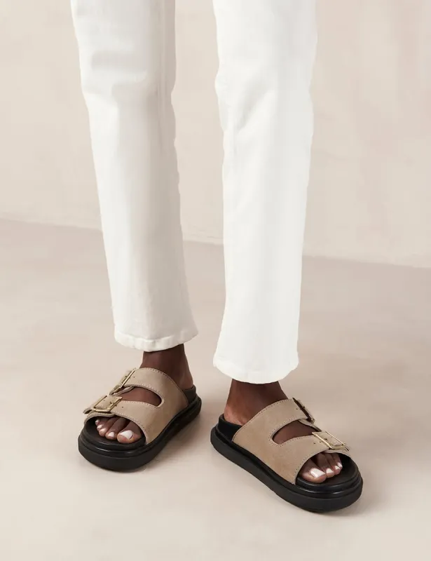 Alohas Taupe Double Strap Suede Sandals sold by Nobody's Child