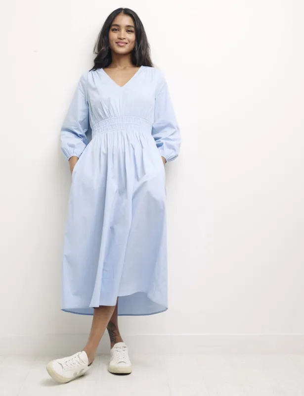 Pale Blue Long Sleeve Cassie Midi Dress sold by Nobody's Child