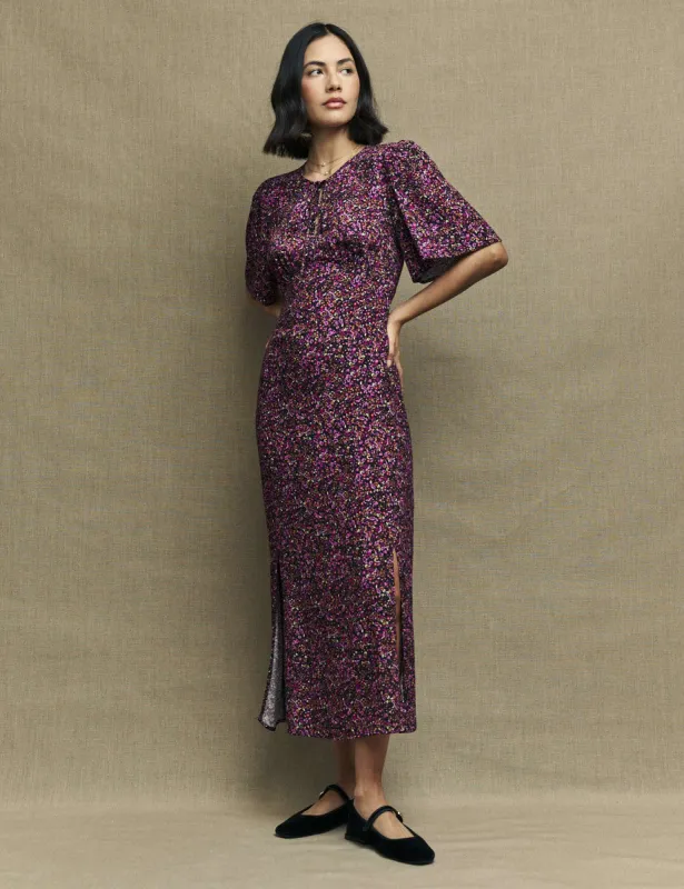 Purple Ditsy Floral Cecelia Midi Dress sold by Nobody's Child