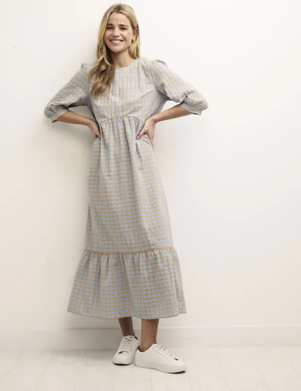 Petite Blue & Orange Check Rachel Midi Dress sold by Nobody's Child