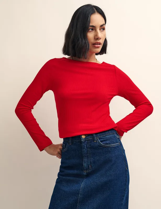 Red Long Sleeve Slash Neck Top sold by Nobody's Child