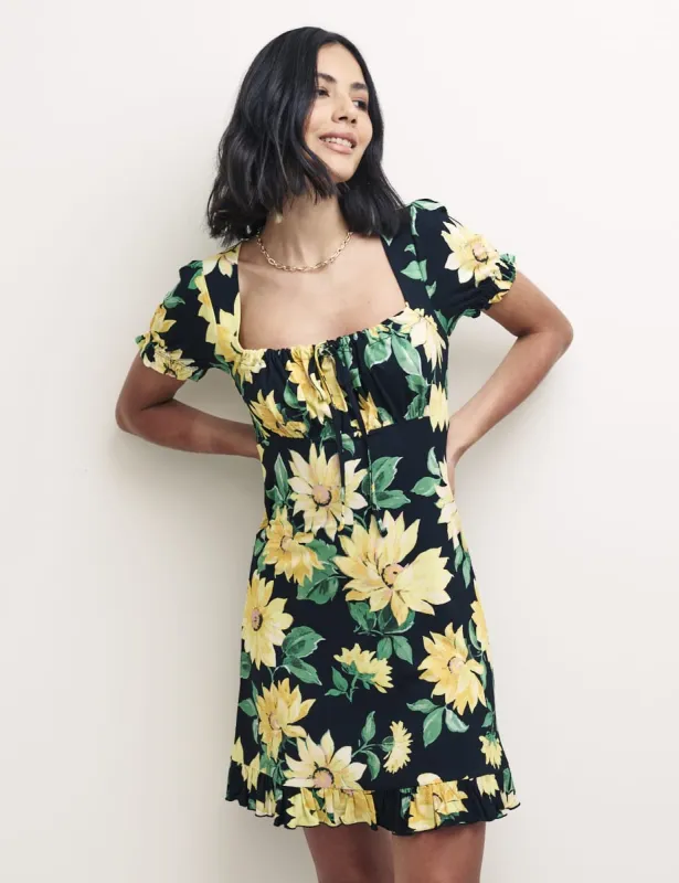 Black Sunflower Print Mckenna Mini Dress sold by Nobody's Child