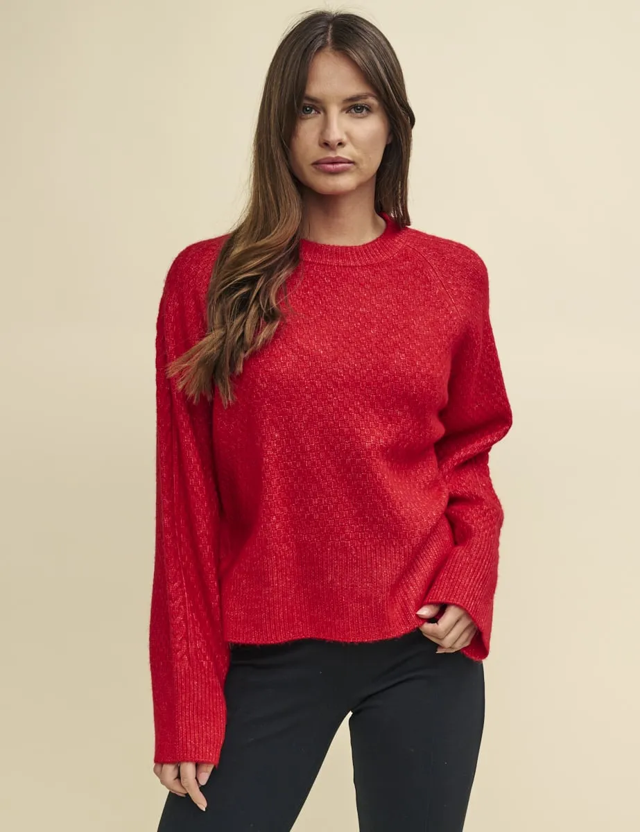 Red Crew Neck Cable Knit Jumper sold by Nobody's Child