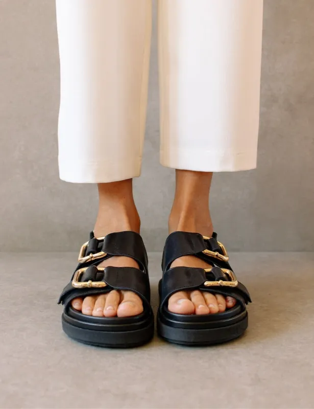 Alohas Harper Leather Two-Strap Black Sandals sold by Nobody's Child