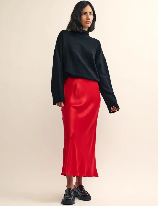 Petite Red Mila Satin Slip Midi Skirt sold by Nobody's Child