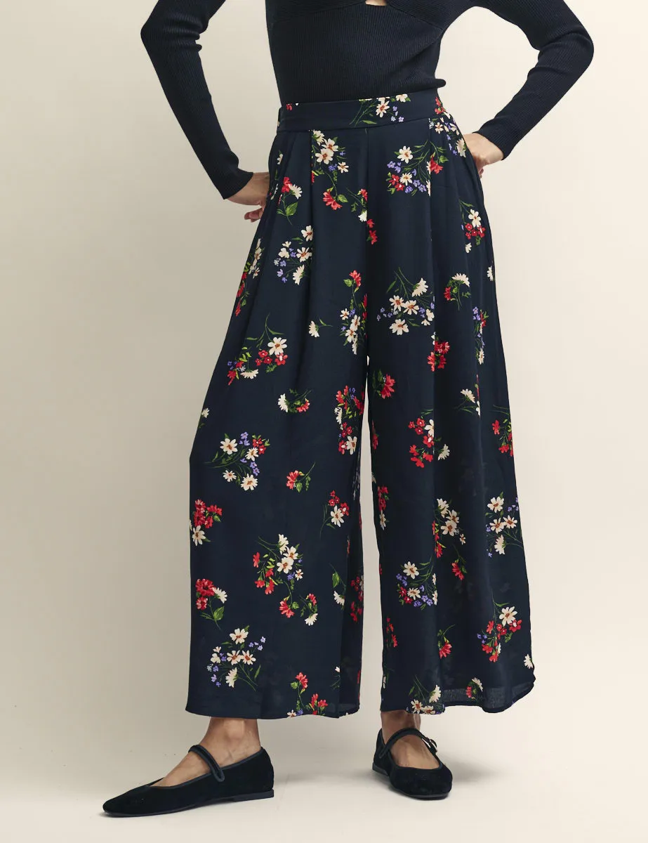 Black and Red Floral Wide Leg Zeena Trousers sold by Nobody's Child