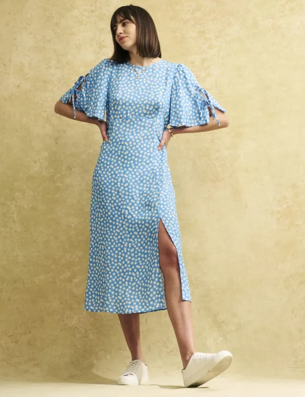 Blue Daisy Floral Flutter Sleeve Elka Midi Dress sold by Nobody's Child