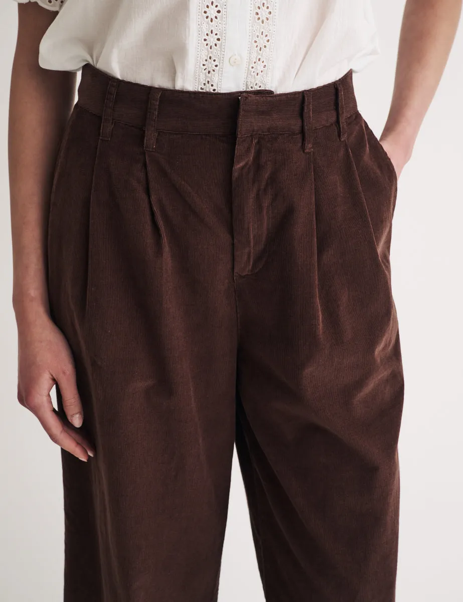Brown Cord Pleated Wide Leg Trousers sold by Nobody's Child product image thumbnail 2