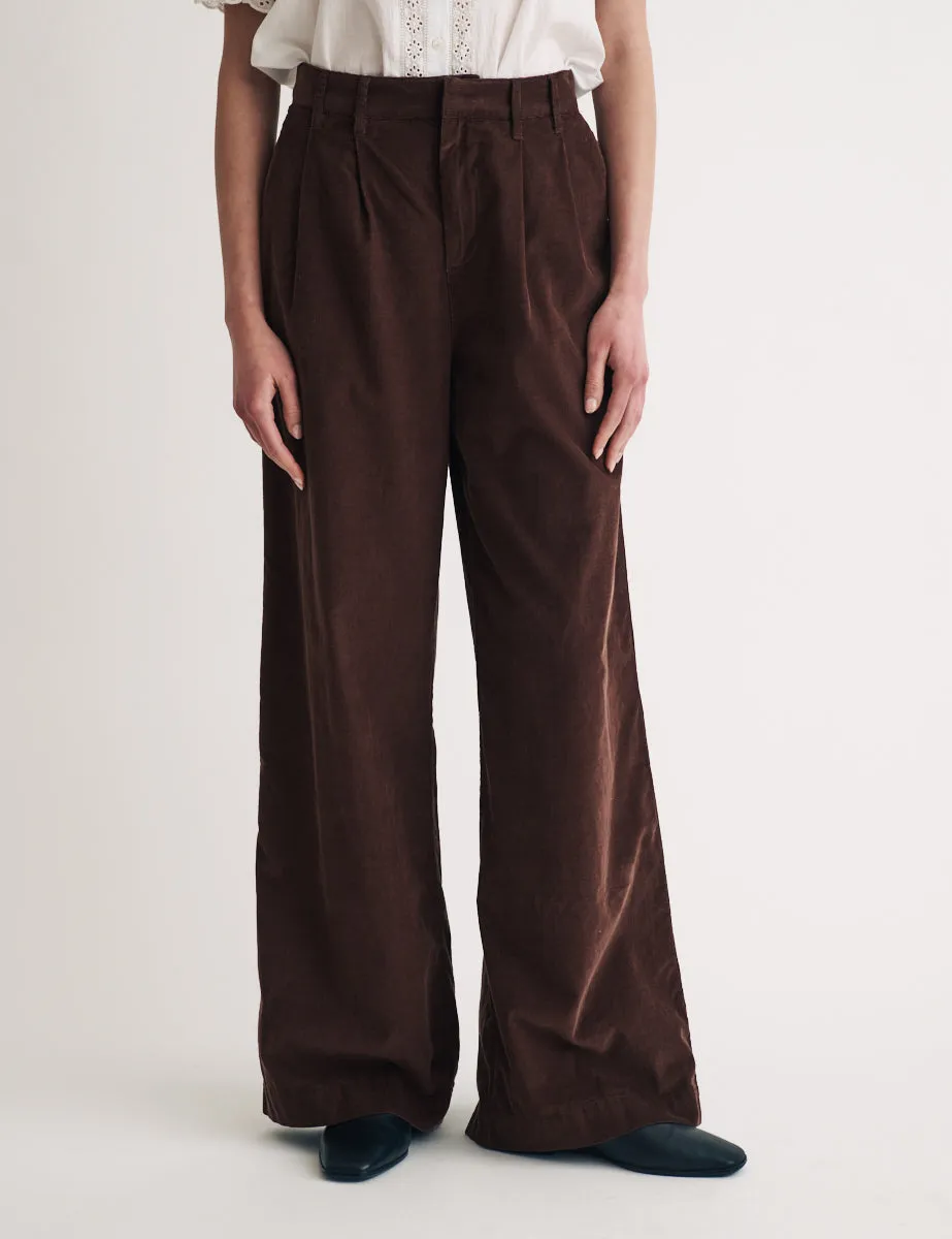 Brown Cord Pleated Wide Leg Trousers sold by Nobody's Child