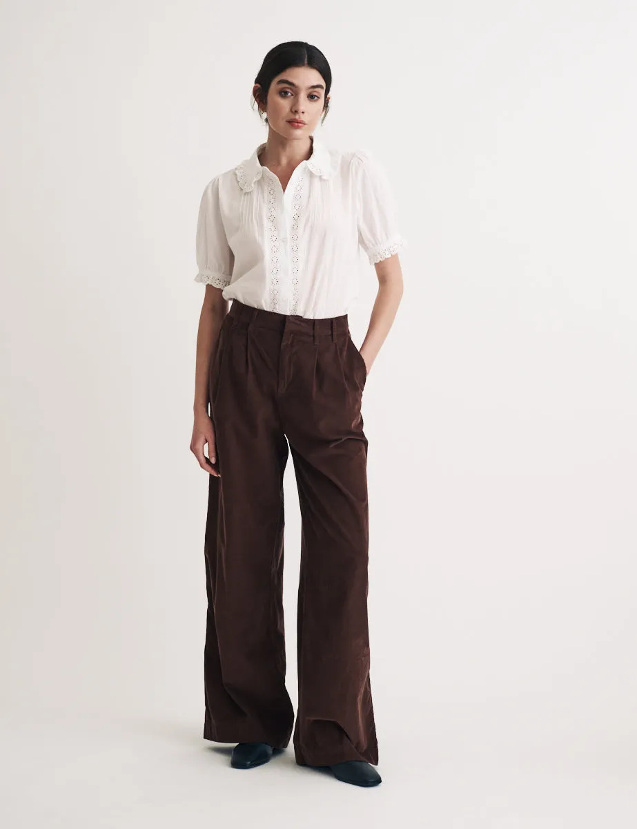 Brown Cord Pleated Wide Leg Trousers sold by Nobody's Child product image thumbnail 3