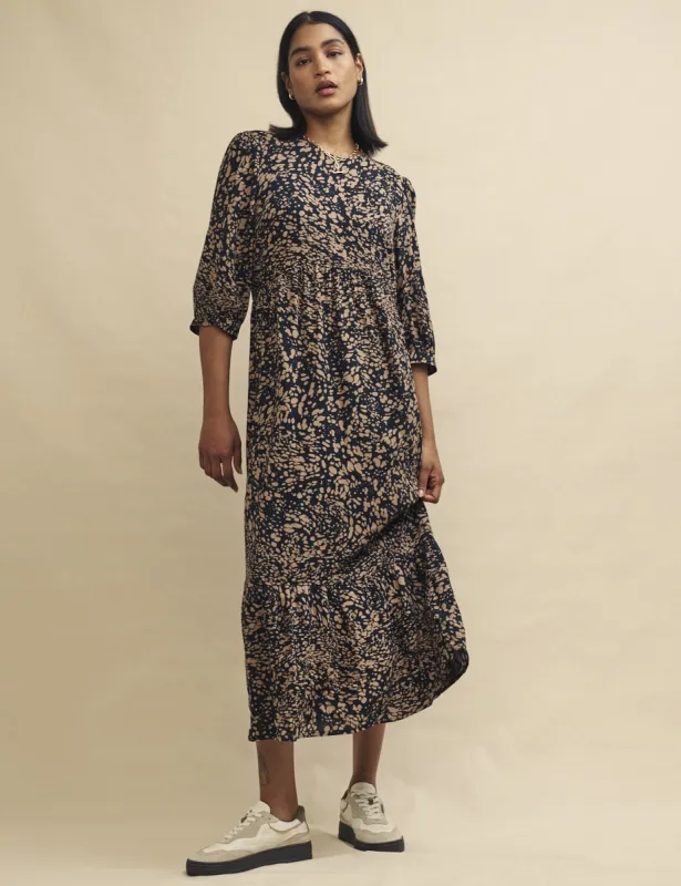 Brown Watercolour Print Rachel Midi Dress sold by Nobody's Child