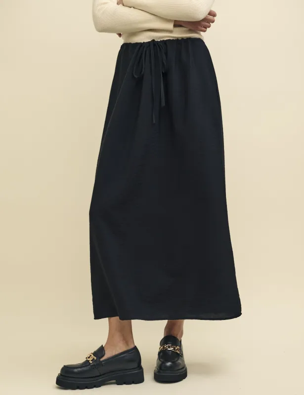Black Drawstring Waist Midaxi Skirt sold by Nobody's Child