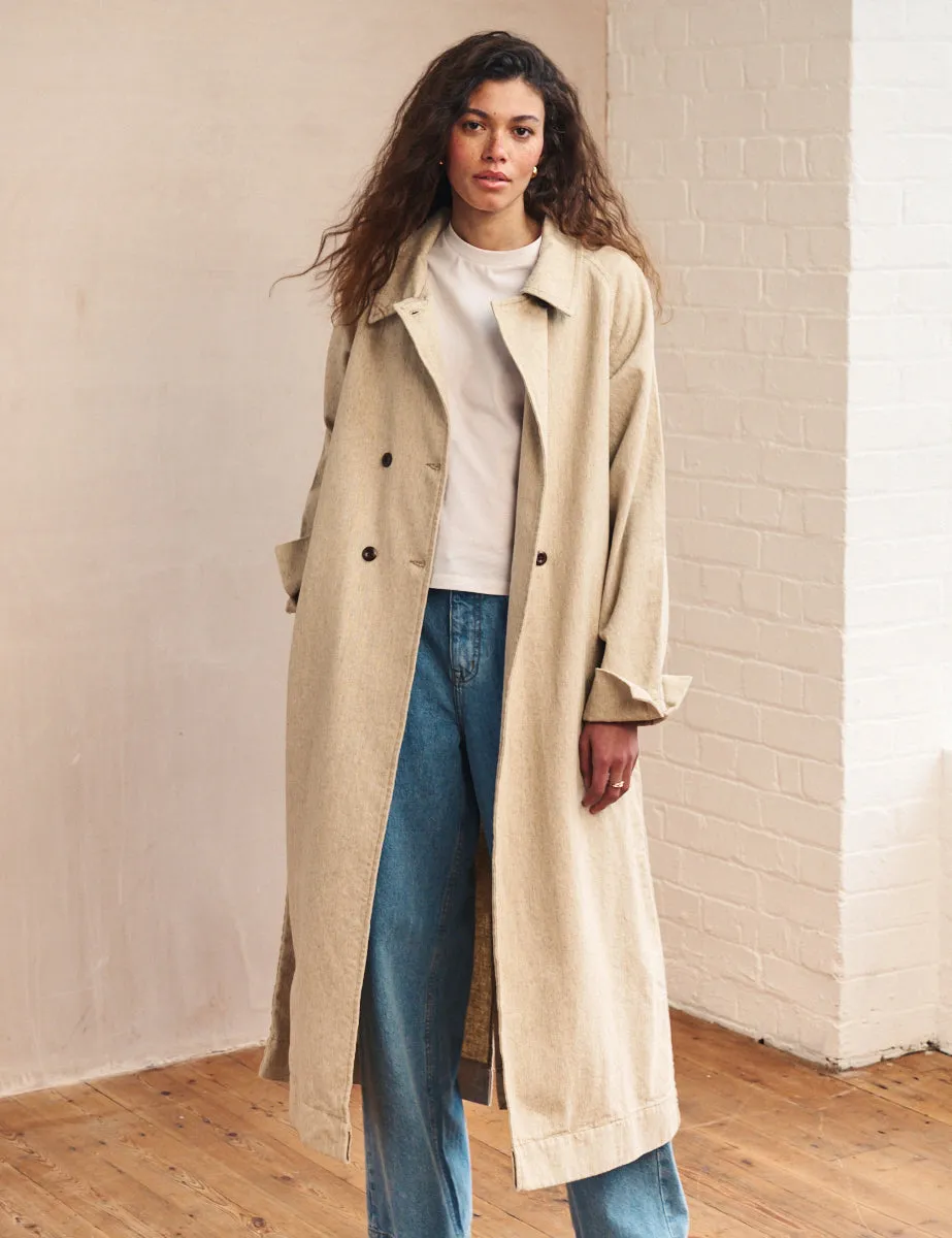 Beige Double Breasted Denim Trench Coat sold by Nobody's Child product image thumbnail 3