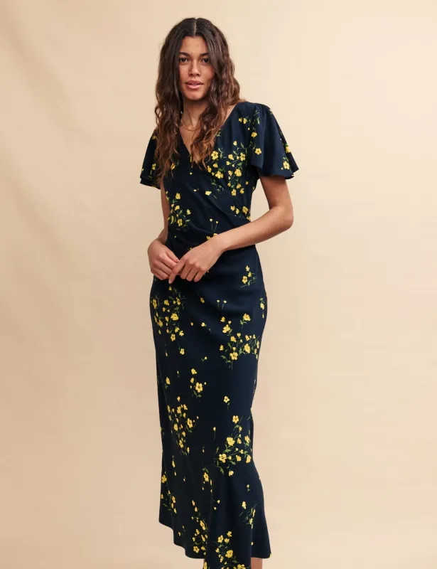 Black Floral Blake Wrap Maxi Dress sold by Nobody's Child