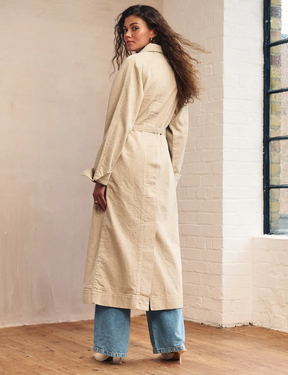 Beige Double Breasted Denim Trench Coat sold by Nobody's Child product image thumbnail 4