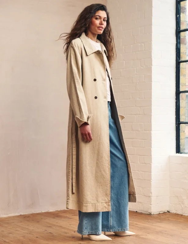 Beige Double Breasted Denim Trench Coat sold by Nobody's Child