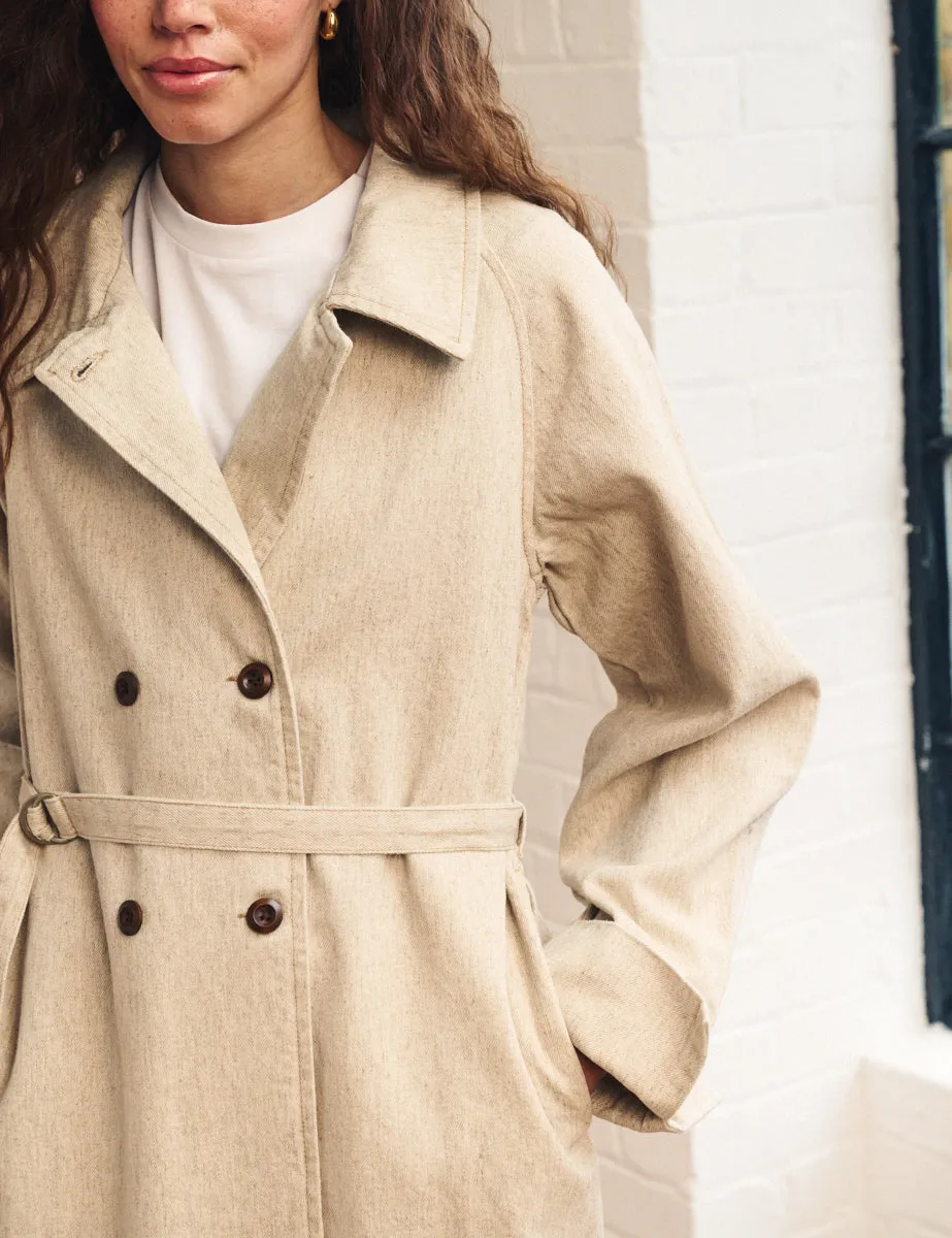 Beige Double Breasted Denim Trench Coat sold by Nobody's Child product image thumbnail 2