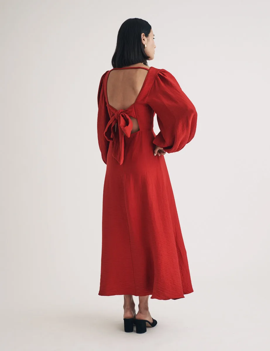 Red Puff Sleeve Zola Midi Dress sold by Nobody's Child product image thumbnail 4