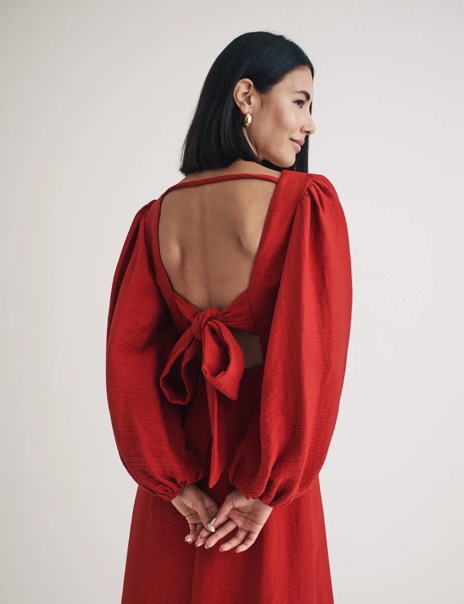 Red Puff Sleeve Zola Midi Dress sold by Nobody's Child product image thumbnail 2