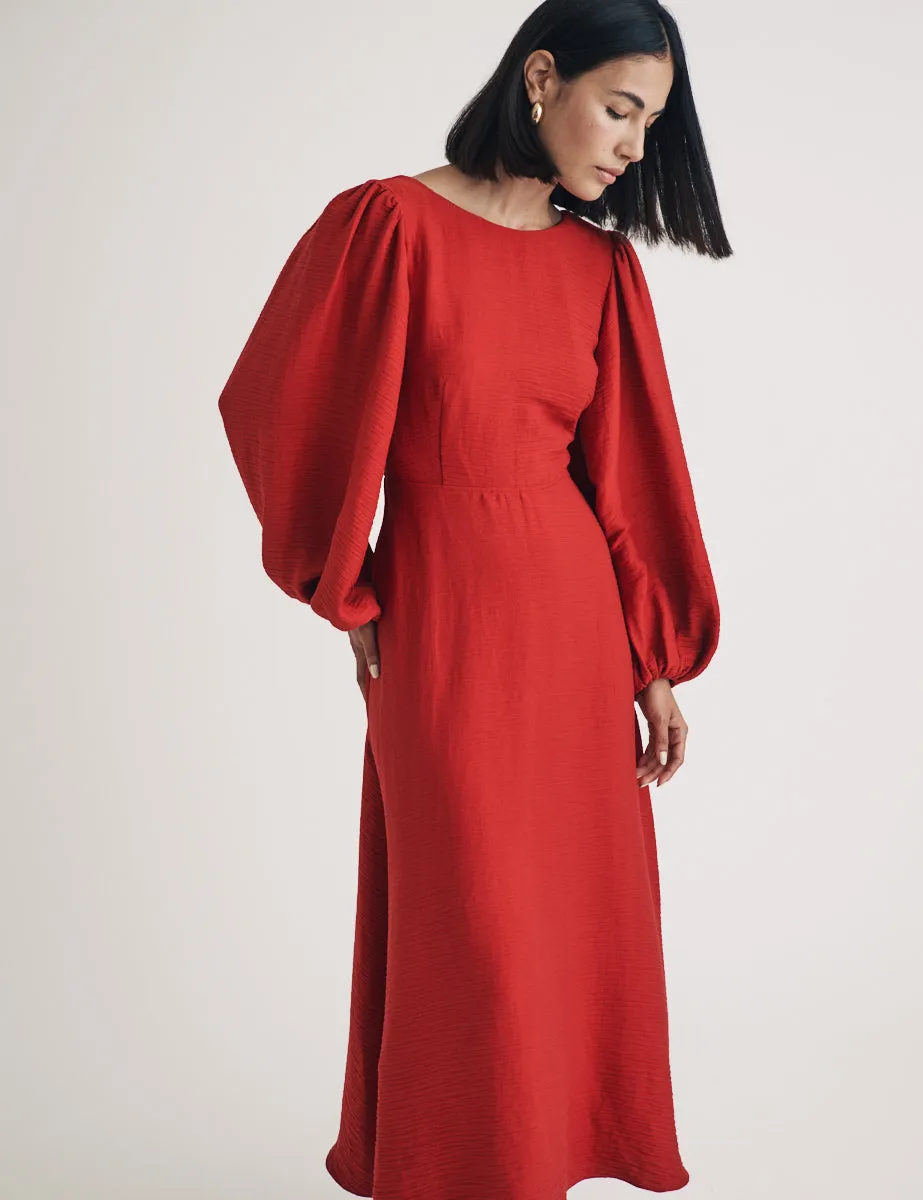 Red Puff Sleeve Zola Midi Dress sold by Nobody's Child product image thumbnail 3