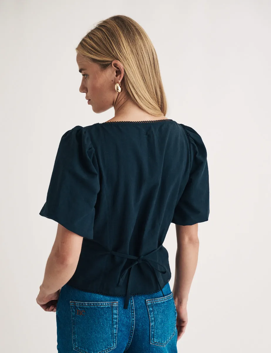 Black Puff Sleeve Button Down Top sold by Nobody's Child product image thumbnail 5