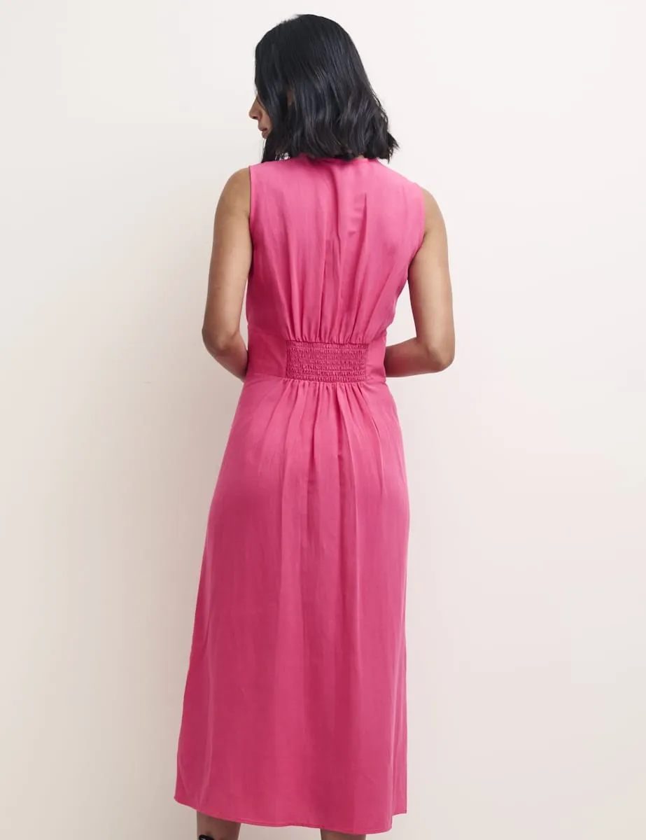 Pink Linen-blend Sandra Midi Dress sold by Nobody's Child product image thumbnail 4