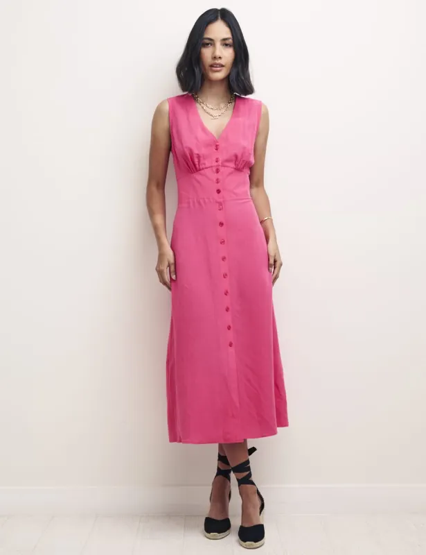 Pink Linen-blend Sandra Midi Dress sold by Nobody's Child