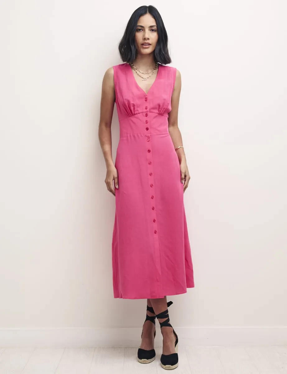 Pink Linen-blend Sandra Midi Dress sold by Nobody's Child