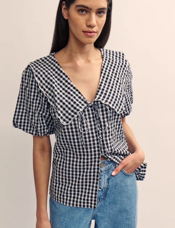 Black Gingham Birdie Blouse sold by Nobody's Child