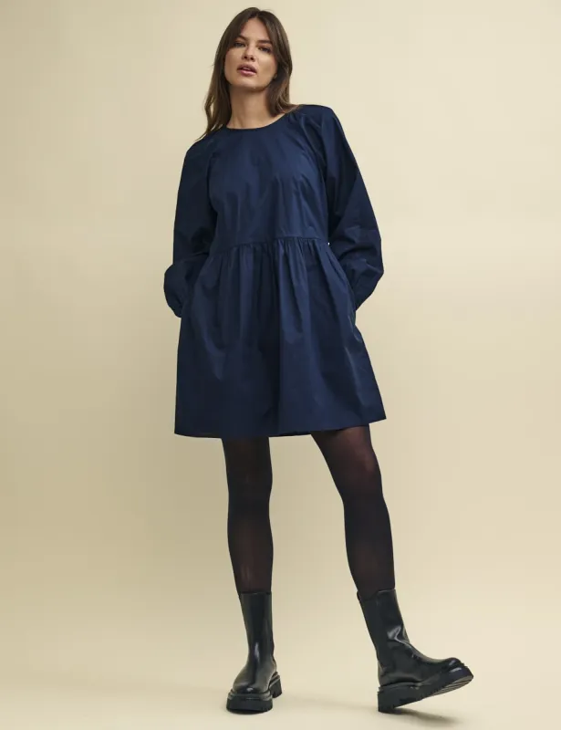 Navy Long Sleeve Issy Mini Smock Dress sold by Nobody's Child