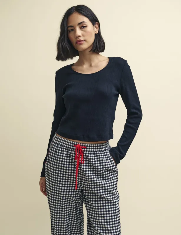 Black Long Sleeve Pointelle Pyjama Top sold by Nobody's Child