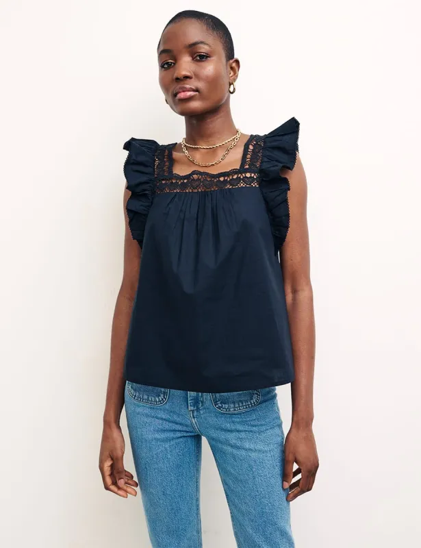 Black Poplin Trapeze Vest Top made by Nobody's Child