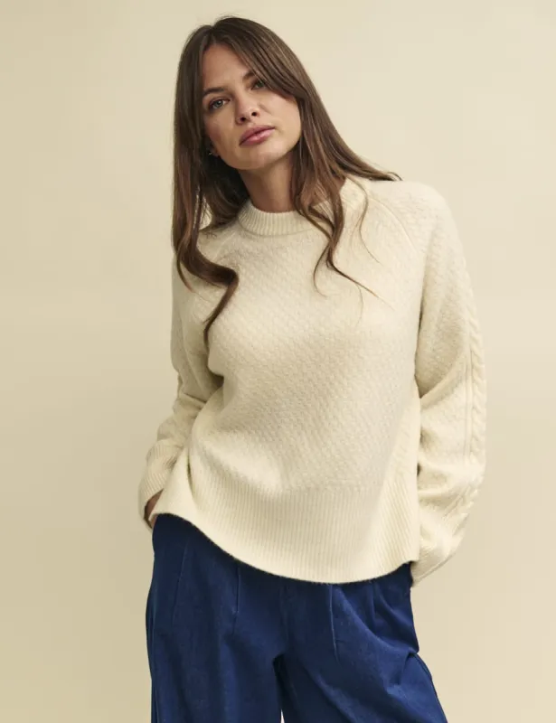 Cream Crew Neck Cable Knit Jumper sold by Nobody's Child